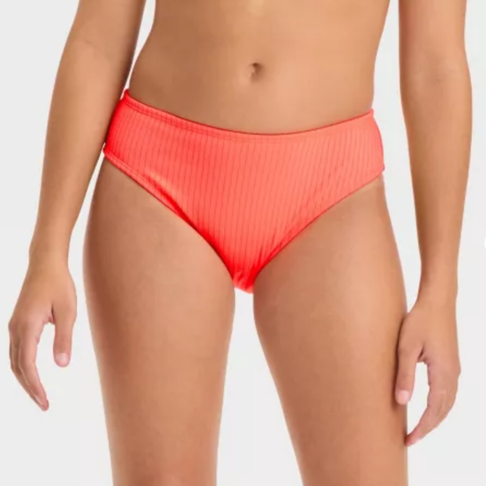Girls' Solid Bikini Swim Bottom - art class Coral Orange M (8)